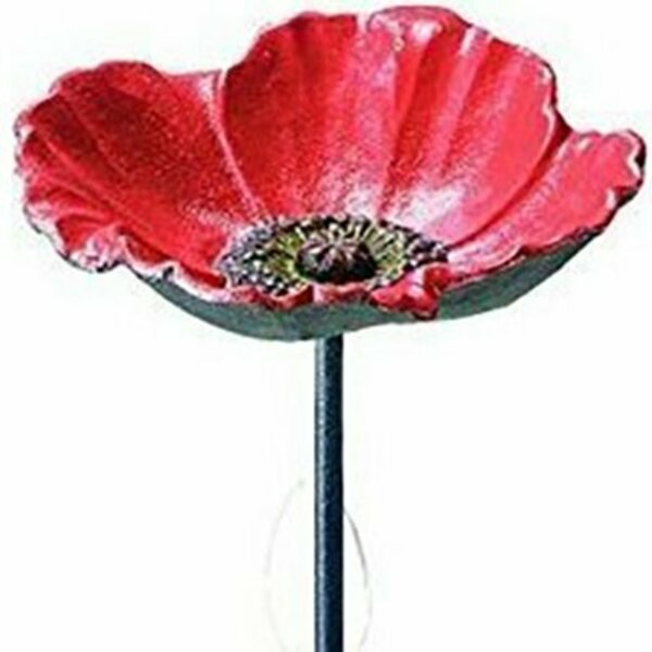 Panacea RED POPPY GLASS BIRD BATH W/STAND 16 IN 82906